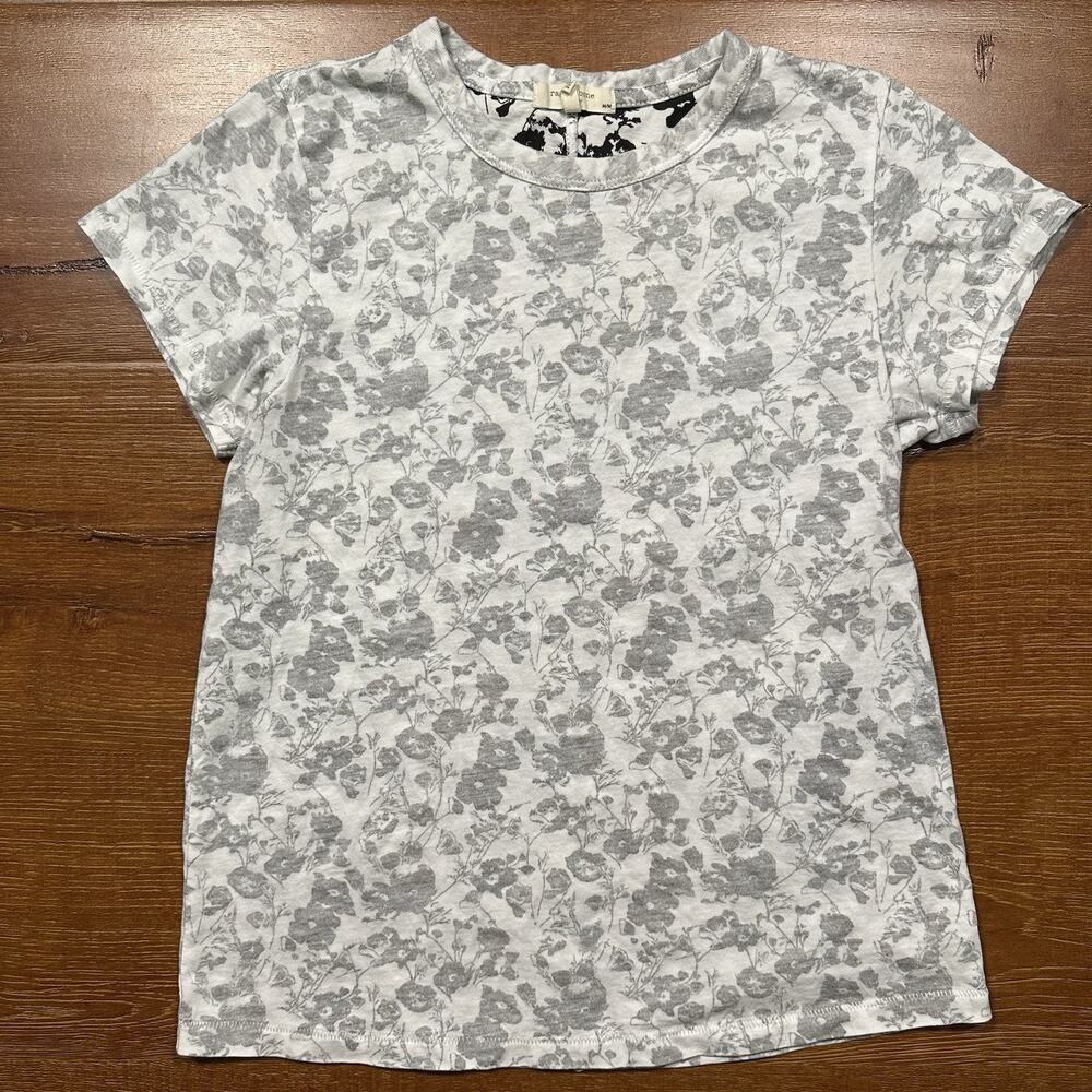 Rag & Bone T Shirt Womens S White Floral Flower Inside Out Print Short Sleeve